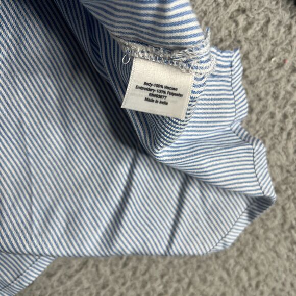 St Johns Bay Women Blouse Women XXL Blue Stripe Scoop Oversized Embroidered Bell - Picture 8 of 14